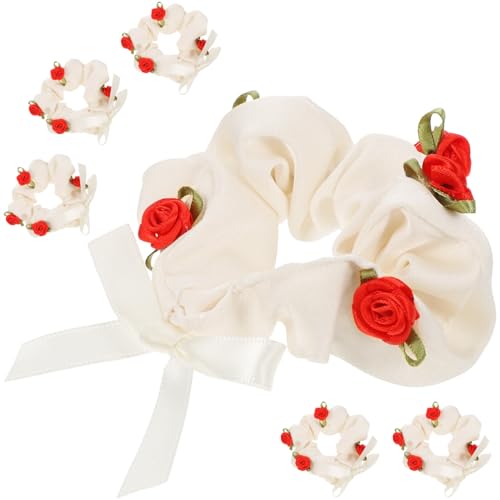 ABOOFAN 6st Rosafarbener Haargummi Süße Haargummis Blumen Elastische Haarbänder Scrunchies-bänder Für Haar Scrunchy Haargummis Seile Haargummis Stoff Mädchen Rose Satin- Halter Weiß von ABOOFAN