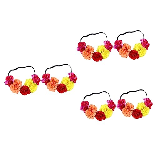 ABOOFAN 6 Stk Rosa Stirnband Elastische Haarbänder Mit Buntem Rosenkranz Haargirlande Für Frauen Halloween- Headwap Rose Halo Blumenkopfschmuck Fräulein Strand Stoff Krone von ABOOFAN