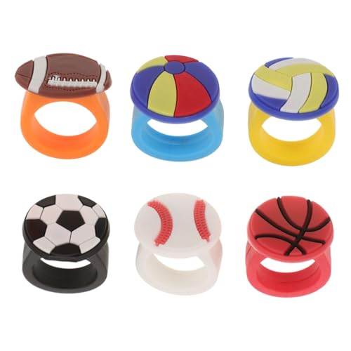 ABOOFAN 6 Stück Teiliges Sport Ringe für Damen und Herren PVC Finger Ringe mit Fußball Basketball Volleyball für Partys und Freizeit von ABOOFAN