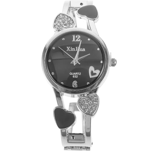 ABOOFAN Damen-Armreif-Uhr, modische Kristall-Strass-Diamant-Uhren, Edelstahl-Armbanduhr mit Quarz-Uhrwerk, für Damen, Liebhaber, Freundin, Geschenk, schwarz von ABOOFAN