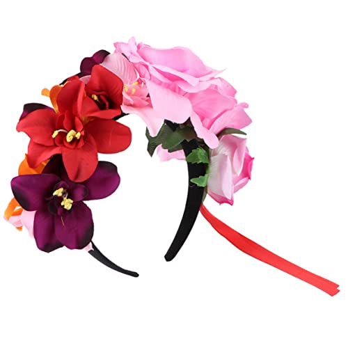 ABOOFAN Orchideen-stirnband Hochzeitshaarschmuck Für Frauen Halloween-haarreifen Tag Der Toten Kopfschmuck Tag Der Toten Blumen Haarkranz Mit Blumenkrone Schleier Baby Rose Polyester von ABOOFAN