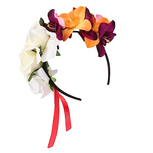 ABOOFAN Orchideen-stirnband Tag Der Toten Kopfschmuck Simulationsrosen-haarband Künstliche Rosafarbene Orchideenblume Mexikanische Blumenkrone Mädchen Hochzeitsblume Stoff Fräulein von ABOOFAN