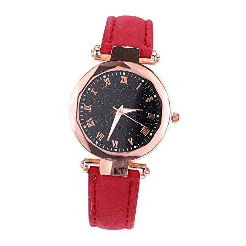 ABOOFAN Modische Damen Lederuhr Mädchen Freizeituhr Rot Römischer Stil Armbanduhr Glas Edelstahl von ABOOFAN