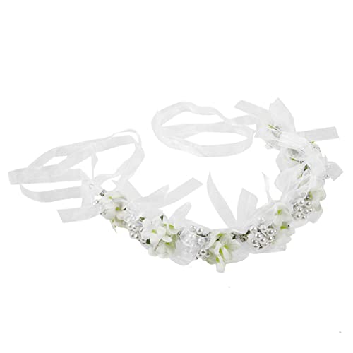 ABOOFAN Tiara Für Kinder Perlenstirnband Blumenperlen-stirnband Für Mädchen Blumenstirnband Blumengirlandenkrone Blumen-perlen-stirnband Laufsteg Haarschmuck Braut Kristall Weiß von ABOOFAN