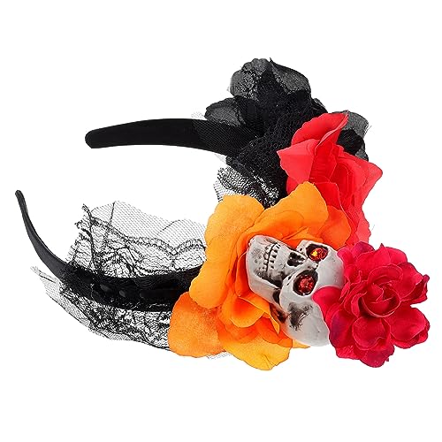 ABOOFAN Totenkopf-stirnband Schädel-haar-accessoires Performance-kopfschmuck Totenkopf-haarbänder Gotische Haarreifen Stirnband Mit Rosenblüten Fräulein Strasssteine Plastik Blumen von ABOOFAN