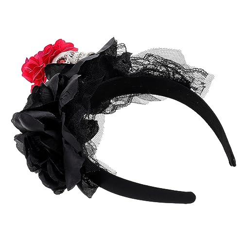 ABOOFAN Totenkopf-stirnband Hochzeit Rose Halloween Rose Totenkopf Stirnband Mexikanisches Blumenstirnband Haarkranz Aus Rosen Totenkopf-haarbänder Harz Skelett Haarschmuck Fräulein von ABOOFAN