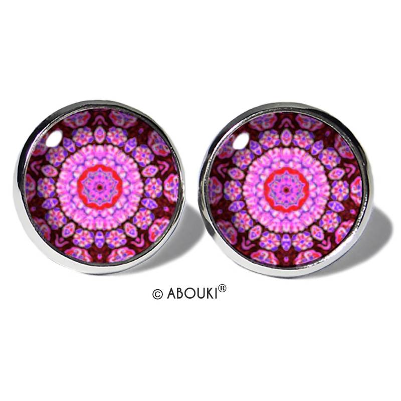 Abouki Edelstahl Ohrstecker Silber Motiv Mandala Rosa Kaleidoskop Ohrringe Mädchen Damen Mosaik Hippie Boho Muster Geschenk-Idee von ABOUKI