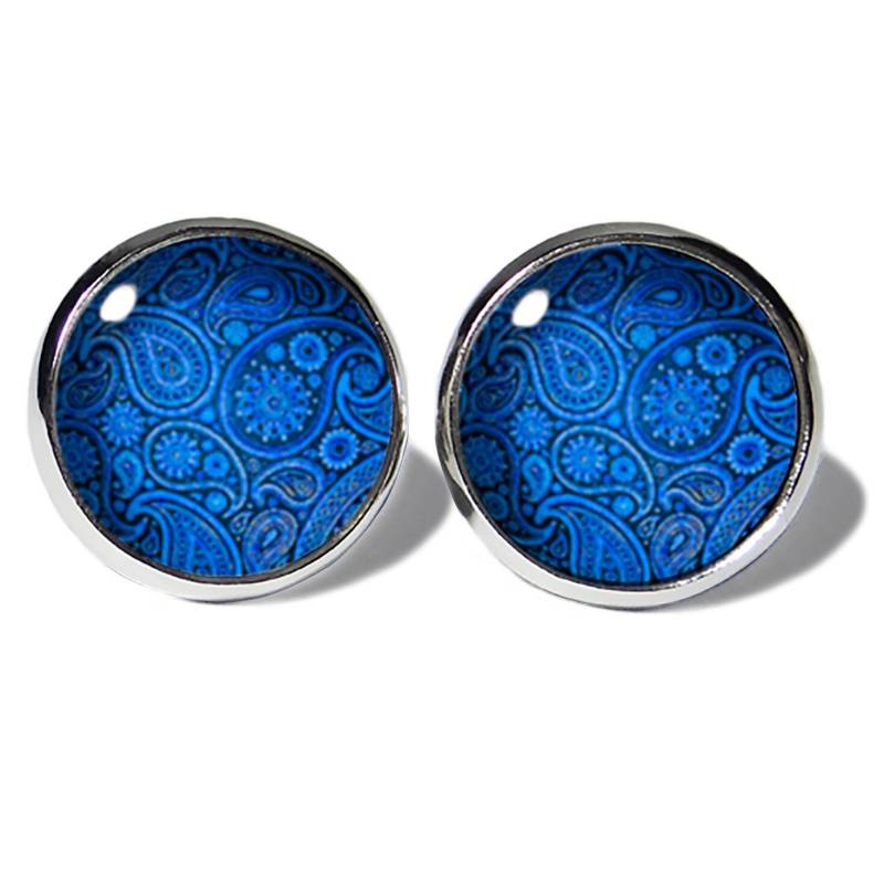 Abouki Edelstahl Ohrstecker Silber Motiv Paisley Blau Paisleymuster Boho Stecker Ohrringe Mädchen Damen Blaue Geschenk-Idee von ABOUKI