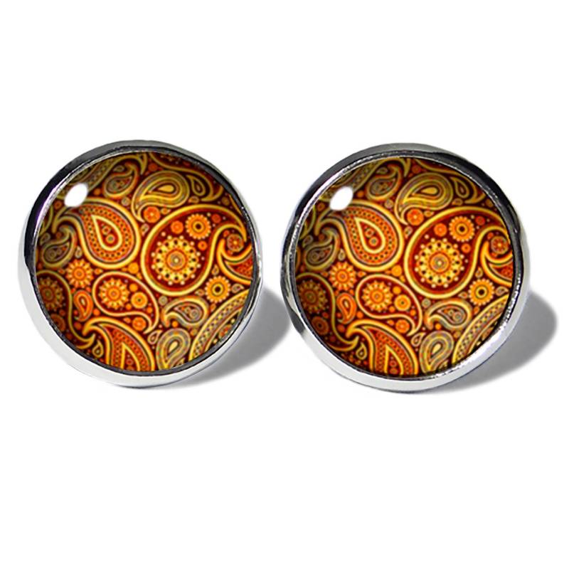 Abouki Edelstahl Ohrstecker Silber Motiv Paisley Gold Paisleymuster Boho Stecker Ohrringe Mädchen Damen Gold-Orange Geschenk-Idee von ABOUKI