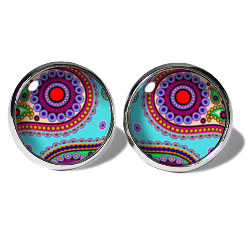 Abouki Edelstahl Ohrstecker Silber Motiv Paisley Türkis Bunt Paisleymuster Boho Stecker Schmuck Mädchen Damen Türkise Ohrringe Geschenk-Idee von ABOUKI