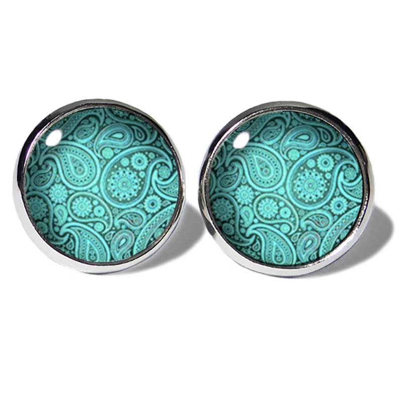 Abouki Edelstahl Ohrstecker Silber Motiv Paisley Türkis Paisleymuster Boho Stecker Ohrringe Mädchen Damen Grün-Blaue Geschenk-Idee von ABOUKI