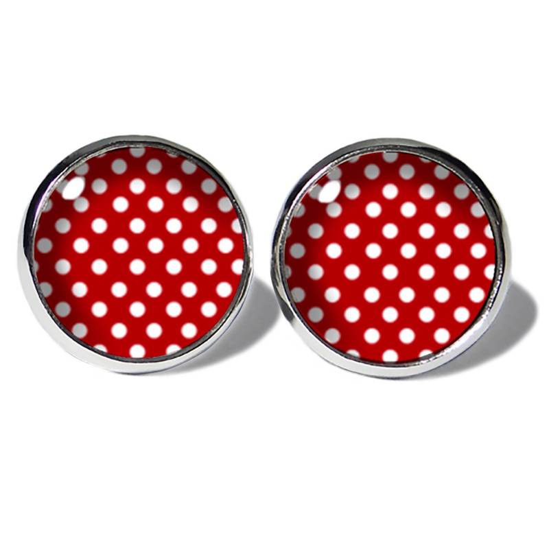 Abouki Edelstahl Ohrstecker Silber Motiv Punkte Weiß Rot Stecker Gepunktet Rote Ohrringe Ohrschmuck Mädchen Damen Polka Dots Rockabilly von ABOUKI