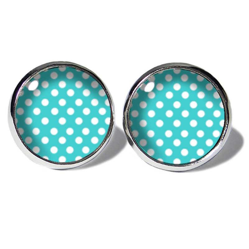 Abouki Edelstahl Ohrstecker Silber Motiv Punkte Weiß Türkis Stecker Gepunktet Türkise Ohrringe Ohrschmuck Mädchen Damen Polka Dots Pünktchen von ABOUKI