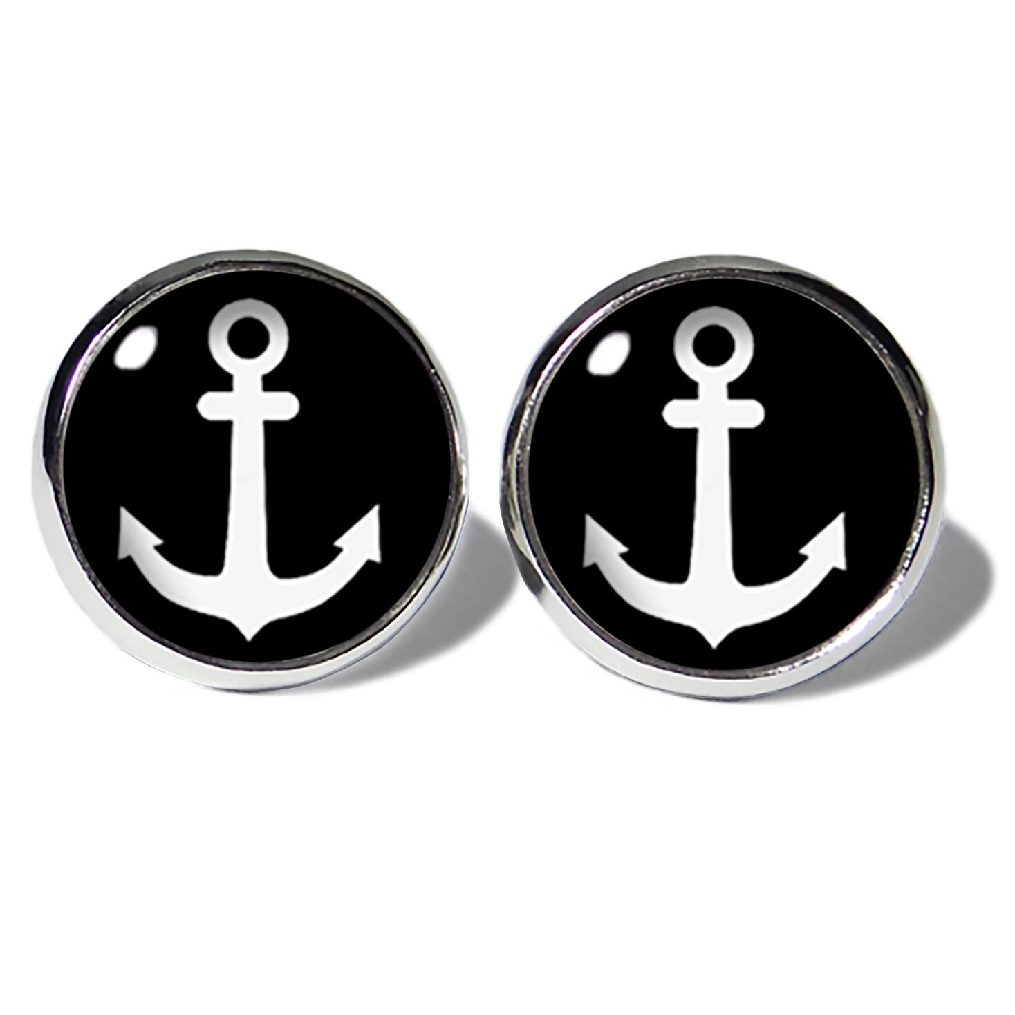Anker Weiß Schwarz Ohrstecker Edelstahl Abouki Unisex Damen Herren Kinder Ohrschmuck Handgefertigte Ohrringe Motiv Maritim Geschenk-Idee Anker Weiß Schwarz Ohrstecker Edelstahl Abouki Unisex Damen Herren Kinder Ohrschmuck Handgefertigte Ohrringe Motiv Maritim Geschenk-Idee von ABOUKI