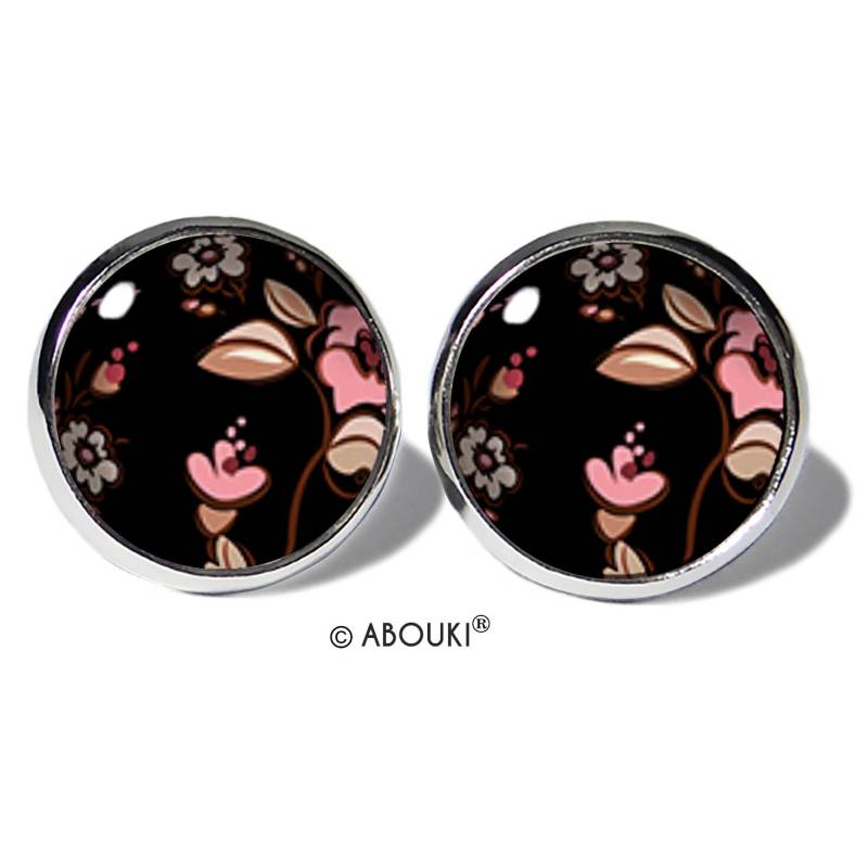 Blüten Rosa Schwarz Ohrstecker Edelstahl Abouki Damen Mädchen Kinder Ohrschmuck Handgefertigte Ohrringe Motiv Blumen Geschenk-Idee von ABOUKI
