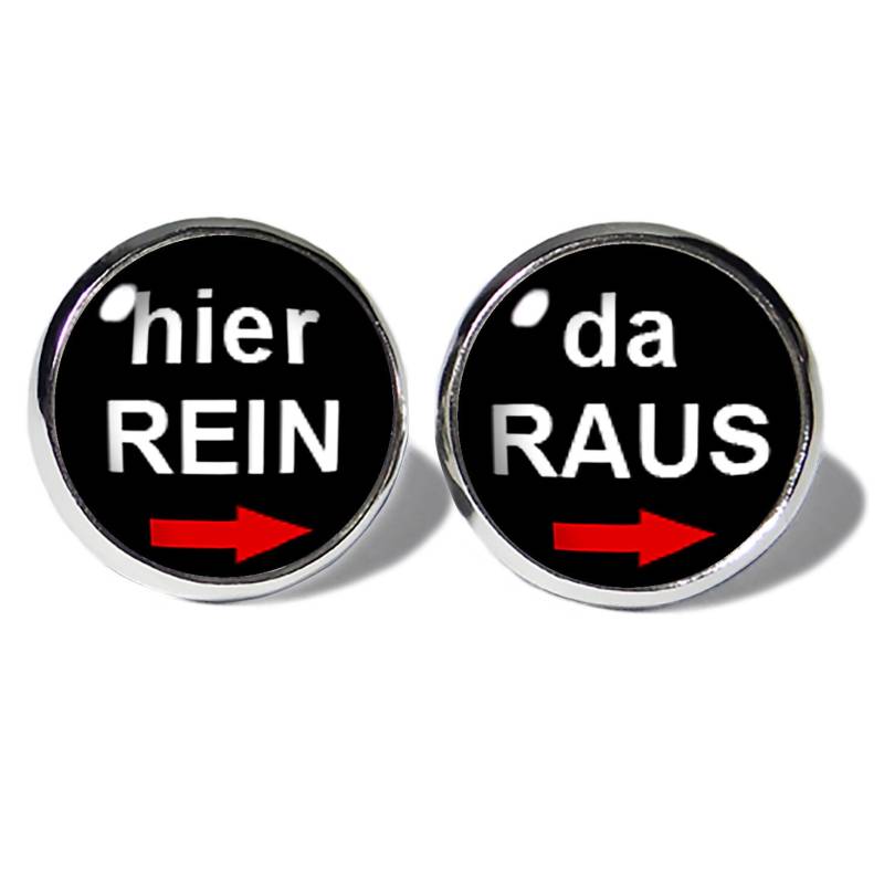 Edelstahl Ohrstecker Silber Motiv Hier Rein Da Raus Schwarz Abouki Handgefertigte Ohrringe Ohrschmuck Damen Kinder Unisex Geschenk-Idee von ABOUKI