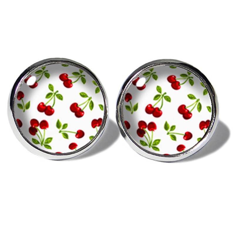 Edelstahl Ohrstecker Silber Motiv Kleine Kirschen Abouki Handgefertigte Ohrringe Ohrschmuck Damen Mädchen Kinder Rockabilly Geschenk-Idee von ABOUKI