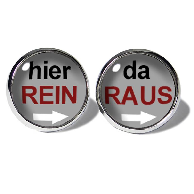 Edelstahl Ohrstecker Silber Motiv Spruch Hier Rein Da Raus Grau Abouki Handgefertigte Ohrringe Ohrschmuck Damen Kinder Unisex Geschenk-Idee von ABOUKI