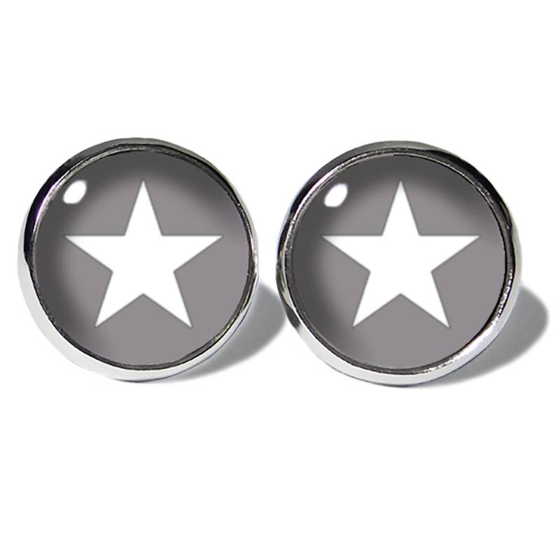 Edelstahl Ohrstecker Silber Motiv Stern Weiß Grau Abouki Handgefertigte Ohrringe Ohrschmuck Damen Kinder Unisex Sternchen Geschenk-Idee von ABOUKI