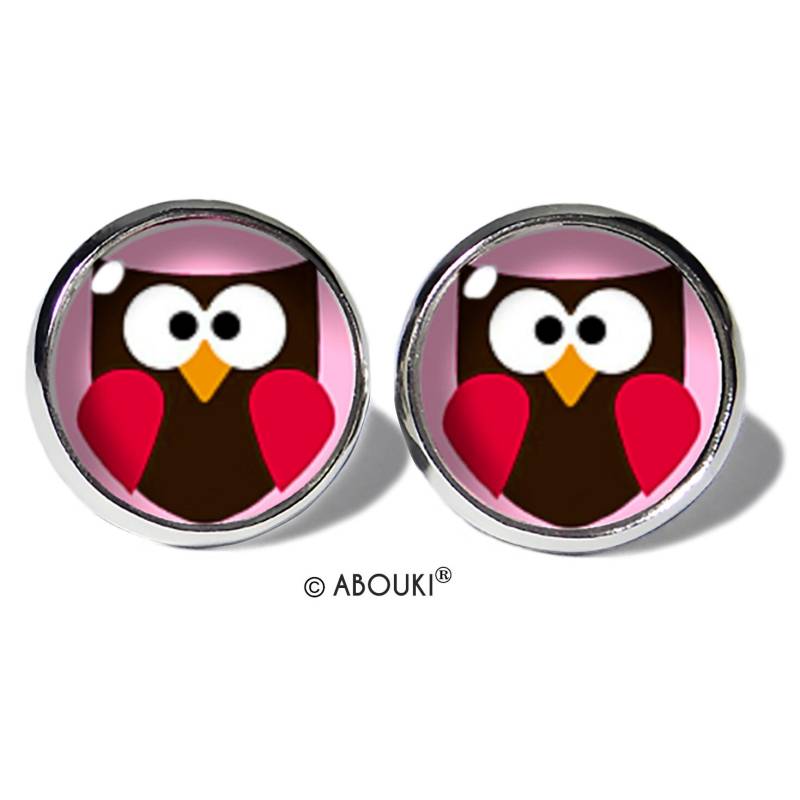 Eule Rosa Ohrstecker Edelstahl Abouki Damen Mädchen Kinder Ohrschmuck Handgefertigte Ohrringe Motiv Eulen Wald-Tiere Vogel Comic Kawaii von ABOUKI
