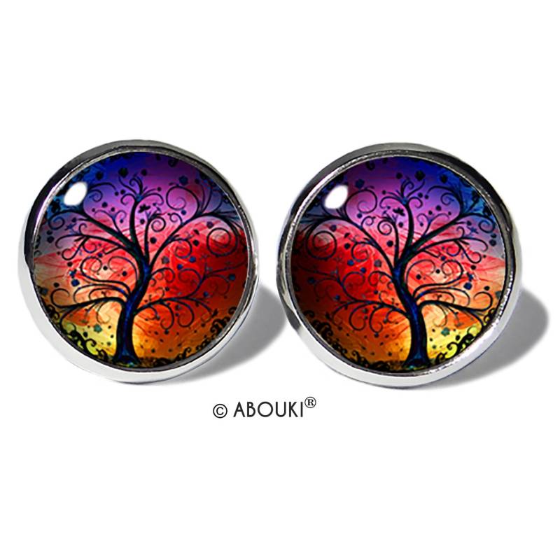 Lebensbaum Bunt Ohrstecker Edelstahl Abouki Damen Mädchen Kinder Ohrschmuck Handgefertigte Ohrringe Motiv Baum Des Lebens Geschenk-Idee von ABOUKI