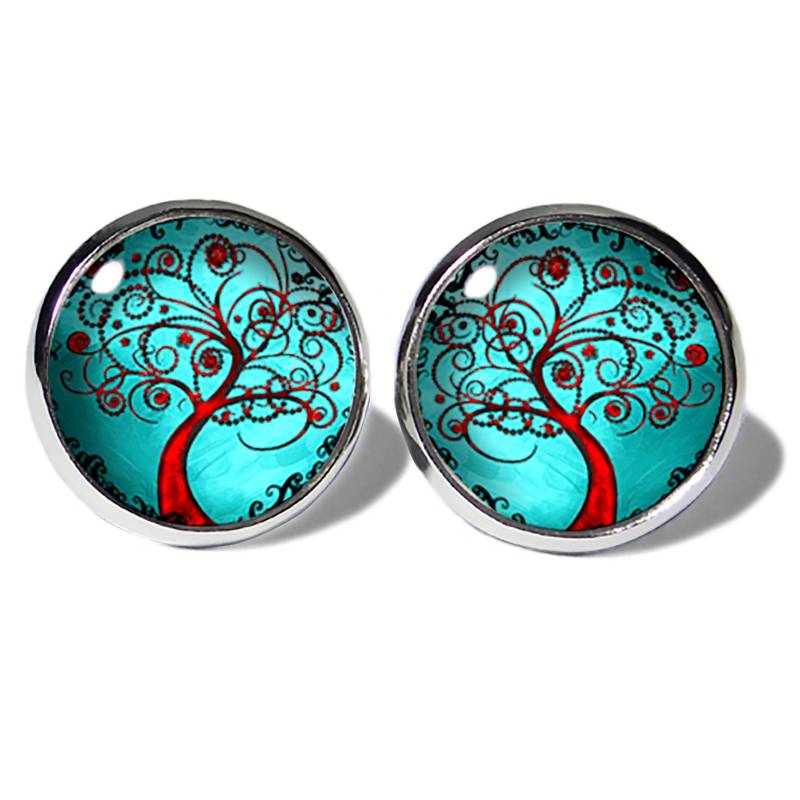 Lebensbaum Türkis Ohrstecker Edelstahl Abouki Damen Mädchen Kinder Ohrschmuck Handgefertigte Ohrringe Motiv Baum Des Lebens Geschenk-Idee von ABOUKI