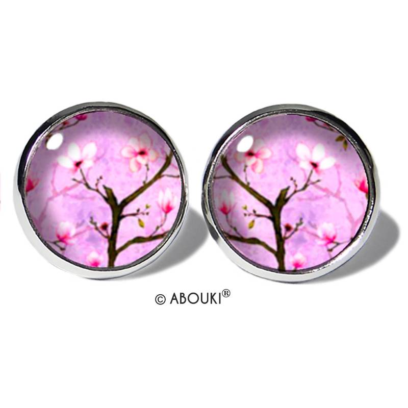 Magnolien Rosa Ohrstecker Edelstahl Abouki Damen Mädchen Kinder Ohrschmuck Handgefertigte Ohrringe Motiv Magnolien-Zweig Blüte Baum Natur von ABOUKI