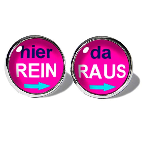 Pinke Hier Rein Da Raus Ohrstecker ABOUKI Damen Mädchen Kinder Edelstahl Ohrschmuck mit lustigem Spruch-Motiv handgefertigte Ohrringe silber-farben von ABOUKI