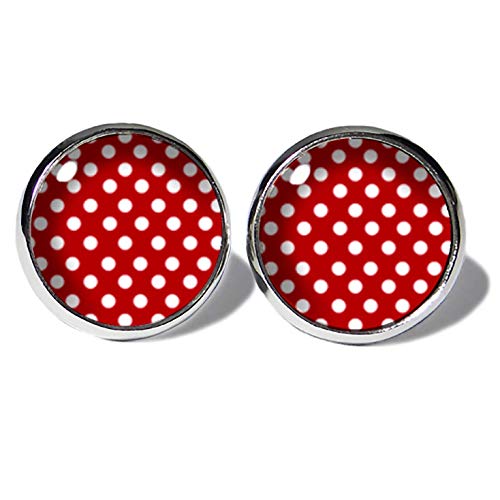 Punkte Weiss-Rot Ohrstecker ABOUKI Damen Mädchen Kind Kinder Edelstahl Ohrschmuck Motiv Polka Dots Rockabilly gepunktet handgefertigte Ohrringe silber-farben von ABOUKI