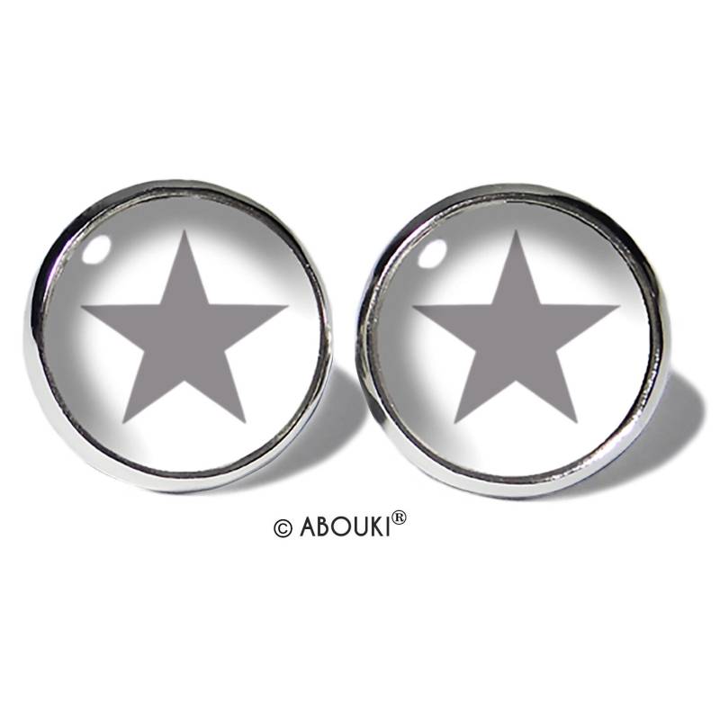 Stern Grau Weiß Ohrstecker Edelstahl Abouki Unisex Damen Kinder Ohrschmuck Handgefertigte Ohrringe Motiv Sternchen Geschenk-Idee von ABOUKI
