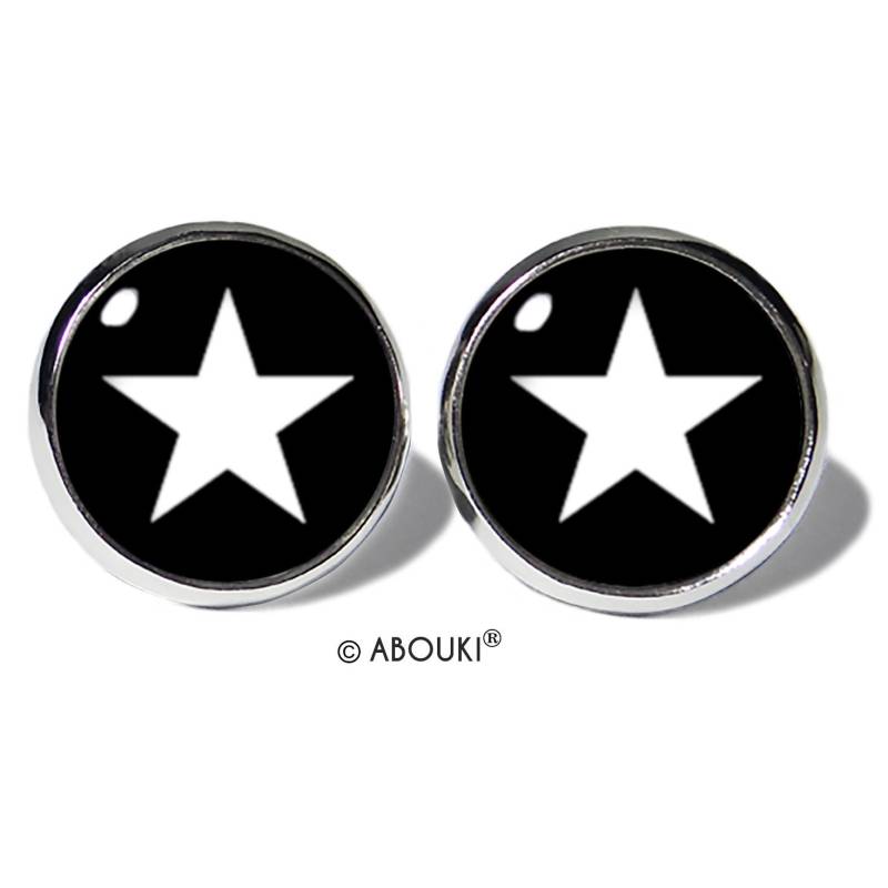 Stern Weiß Schwarz Ohrstecker Edelstahl Abouki Unisex Damen Herren Kinder Ohrschmuck Handgefertigte Ohrringe Motiv Sternchen Geschenk-Idee von ABOUKI