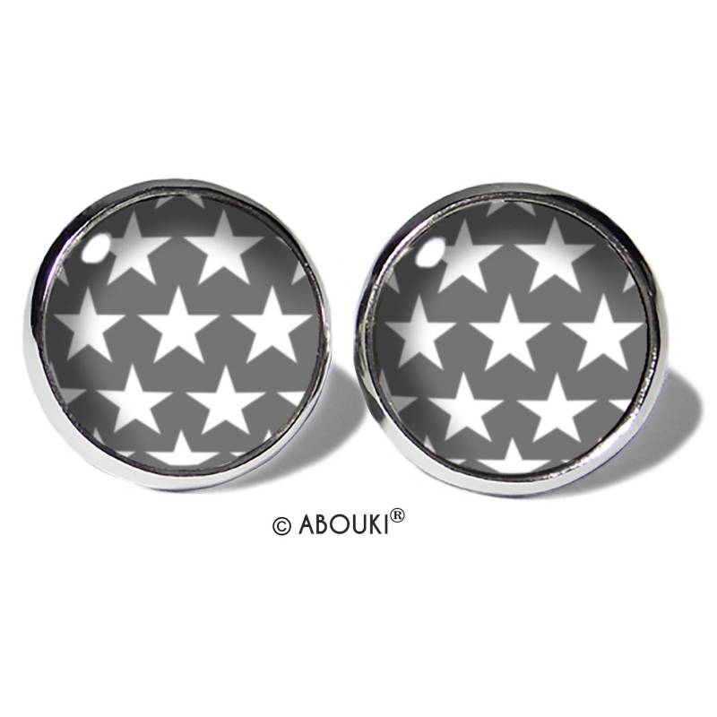 Sternchen Weiß Grau Ohrstecker Edelstahl Abouki Damen Mädchen Kinder Ohrschmuck Handgefertigte Ohrringe Motiv Kleine Sterne Geschenk-Idee von ABOUKI
