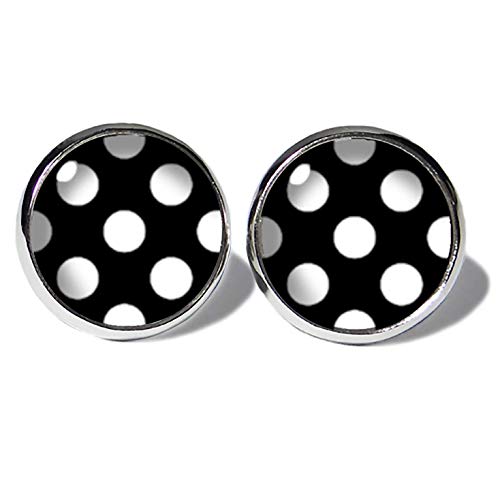 Weiss-Schwarz Polka Dots Ohrstecker ABOUKI Damen Mädchen Kind Kinder Edelstahl Ohrschmuck Motiv Punkte gepunktet Rockabilly handgefertigte Ohrringe silber-farben von ABOUKI