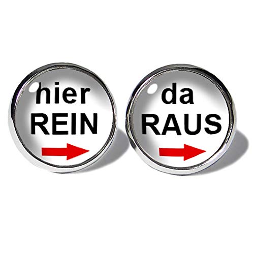 Weisse Hier Rein Da Raus Ohrstecker ABOUKI Unisex Damen Herren Kind Kinder Edelstahl Ohrschmuck mit lustigem Spruch-Motiv handgefertigte Ohrringe silber-farben von ABOUKI