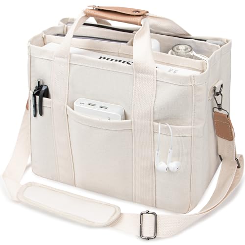 Canvas-Tragetasche mit mehreren Taschen für Damen, große Umhängetasche, Handtasche, alles mit Fächern, Beige, X-Large Canvas-Tragetasche mit mehreren Taschen für Damen, große Umhängetasche, Handtasche, alles mit Fächern, Beige, X-Large von ABOUME