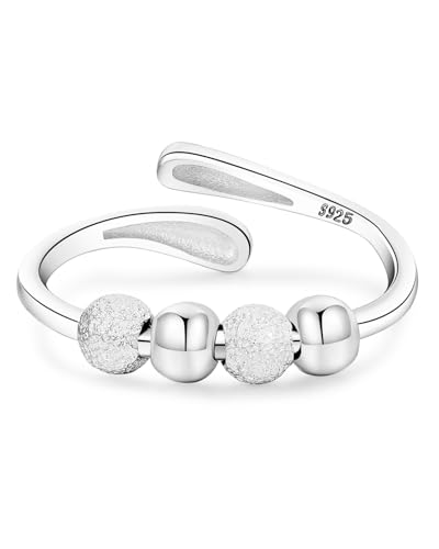 ABPBA Anxiety Ring für Damen Ringe Silber 925 Damen Verstellbare Anti Stress Ringe Fidget Spinner Ring mit Perlen Stress Relief von ABPBA