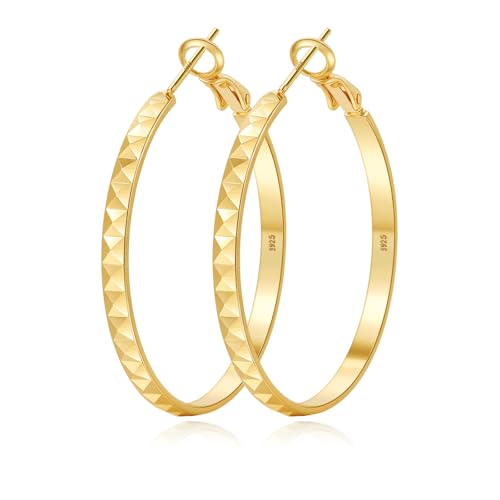 ABPBA Goldene Ohrringe Creolen für Damen, 3MM Minimalistischer Form Leichte 14 Karat Vergoldete Creolen mit 925er Sterlingsilber-Stecker, Hypoallergene Ohrringe Goldene für Damen Geschenk (30MM) von ABPBA