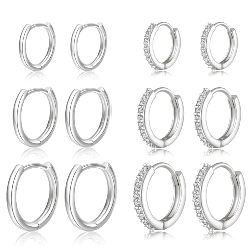 ABPBA Silber Creolen mit Zirkonia - Hypoallergene Kleine Ohrringe Set für Mehrere Piercings 6 Paar ABPBA Silber Creolen mit Zirkonia - Hypoallergene Kleine Ohrringe Set für Mehrere Piercings 6 Paar von ABPBA