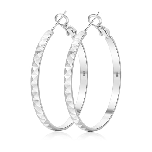 ABPBA Silber Ohrringe Damen 925, 3MM Minimalistischer Form Leichte Dünn Creolens Silber Damen Ohrringe, Hypoallergene Große Ohrringes Creolen für Damens Geschenk (40MM) von ABPBA