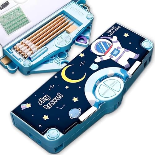 ABRAGO Pop-Up-Federmäppchen mit Knopffach, Schreibwarenetui für Kinder, Jungen und Mädchen, inklusive Lineal, Schere, Spitzer von ABRAGO