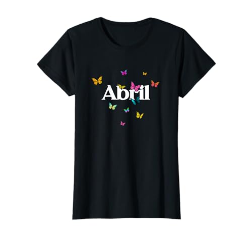 ABRIL - Schöner Mädchen Name mit bunten Schmetterlingen T-Shirt von ABRIL Tochter Enkel Geburtstag Geschenkideen