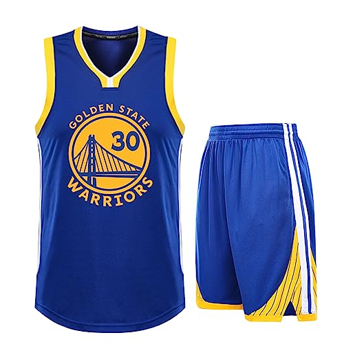 2 Stücke Kinder/Erwachsener Basketball Jersey Shirt und Shorts, Kinder/Erwachsener Basketball ärmellose Anzug # 30 Basketball Jersey & Basketball Shorts Blau 4XL von ABRTJCL