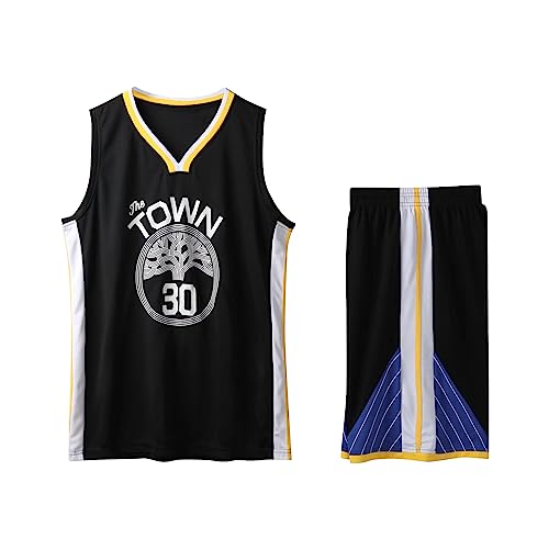 2 Stücke Kinder/Erwachsener Basketball Jersey Shirt und Shorts, Kinder/Erwachsener Basketball ärmellose Anzug # 30 Basketball Jersey & Basketball Shorts Schwarz 4XL von ABRTJCL