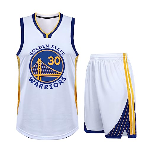 2 Stücke Kinder/Erwachsener Basketball Jersey Shirt und Shorts, Kinder/Erwachsener Basketball ärmellose Anzug # 30 Basketball Jersey & Basketball Shorts Weiß 4XS von ABRTJCL