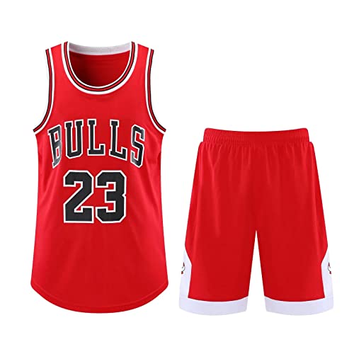 2-Teiliges Kinder/Erwachsene Basketball Jersey,Kinder/Erwachsener Basketball Jersey & Basketball Shorts,Kinder/Erwachsener ärmelloses Atmungsaktives Basketball T-Shirt Weste und Shorts Rot 2XS von ABRTJCL