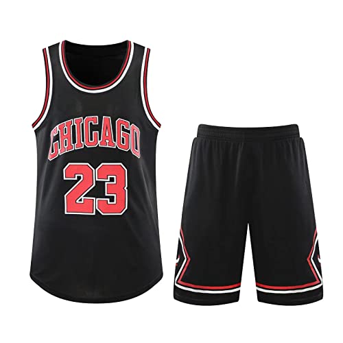 2-Teiliges Kinder/Erwachsene Basketball Jersey,Kinder/Erwachsener Basketball Jersey & Basketball Shorts,Kinder/Erwachsener ärmelloses Atmungsaktives Basketball T-Shirt Weste und Shorts Schwarz 2XS von ABRTJCL
