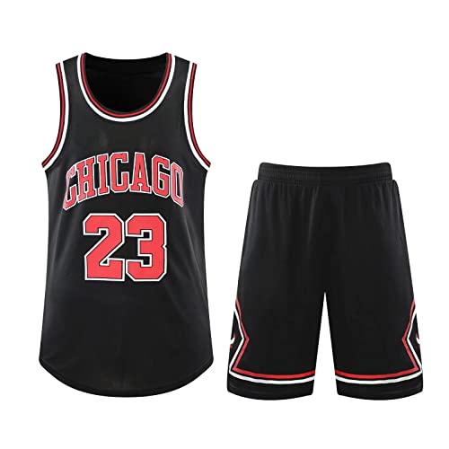 2-Teiliges Kinder/Erwachsene Basketball Jersey,Kinder/Erwachsener Basketball Jersey & Basketball Shorts,Kinder/Erwachsener ärmelloses Atmungsaktives Basketball T-Shirt Weste und Shorts Schwarz 3XS von ABRTJCL