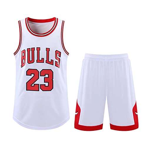 2-Teiliges Kinder/Erwachsene Basketball Jersey,Kinder/Erwachsener Basketball Jersey & Basketball Shorts,Kinder/Erwachsener ärmelloses Atmungsaktives Basketball T-Shirt Weste und Shorts Weiß L von ABRTJCL