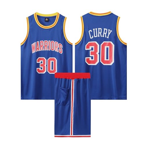 ABRTJCL Basketball-Spieltrikots für Herren/Jungen, 2er-Set Basketball Trainings Ärmellos Trikot und Hose, Kinder/Erwachsener Sleeveless Basketball Trikot blau 2XL von ABRTJCL