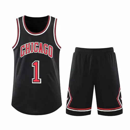 ABRTJCL Basketball Trikot Shirt und Shorts, Kinder/Erwachsene Basketball Jersey, Kinder/Erwachsene Basketball ärmellose Anzug, 2-Teiliges Kinder/Erwachsene T-Shirt Weste + Shorts schwarz 4XL von ABRTJCL